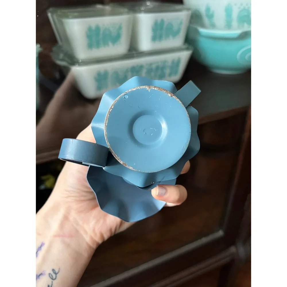Vintage Cottagecore Farmhouse Country Blue Metal Candle Holder Set Small Taper